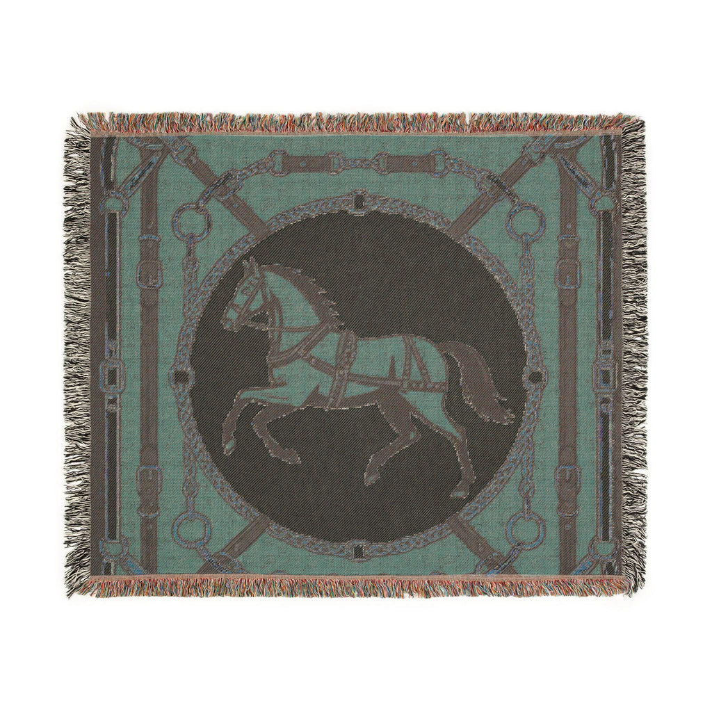 Equestrian Chic Woven Blanket | Horse Pattern Throw