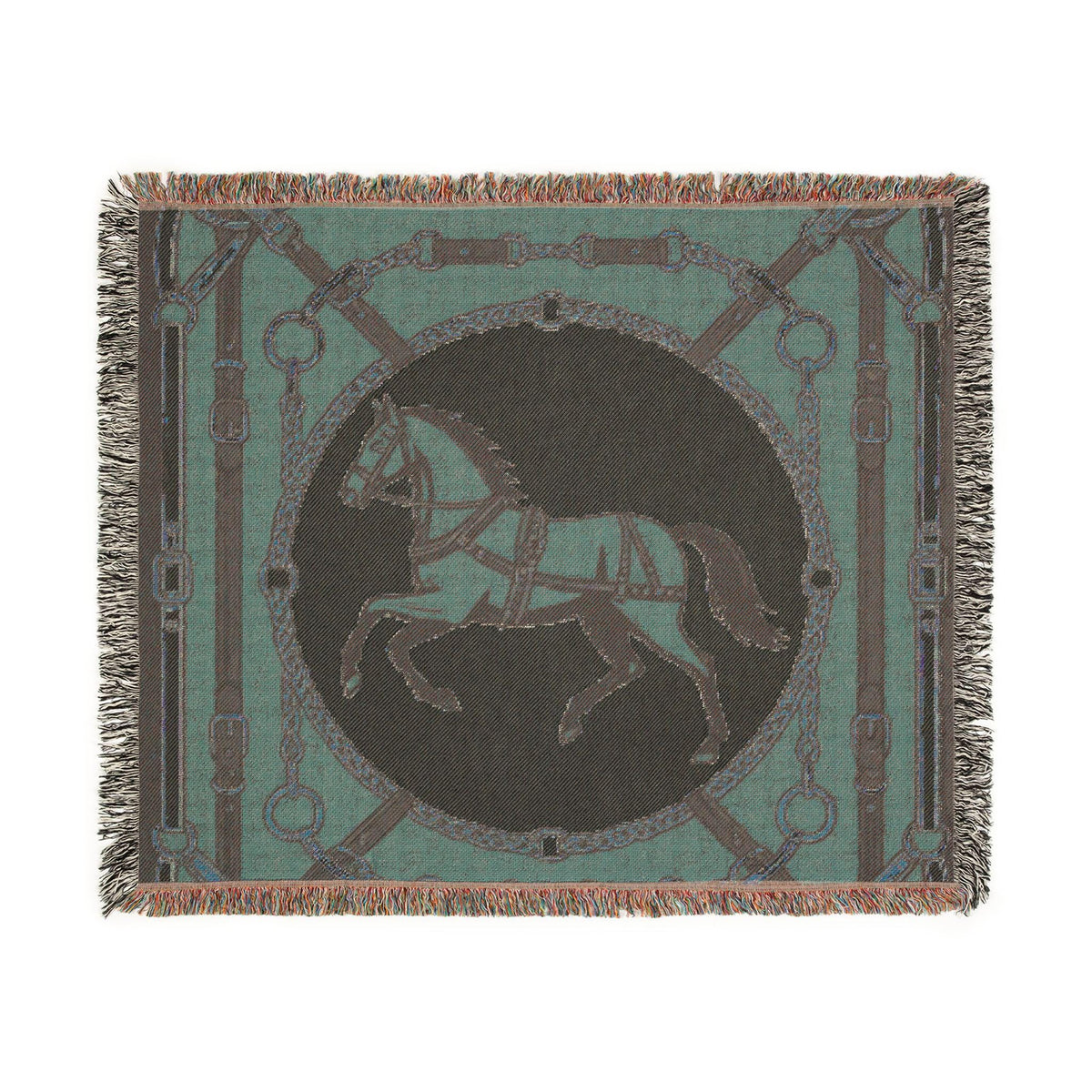 Equestrian Chic Woven Blanket | Horse Pattern Throw