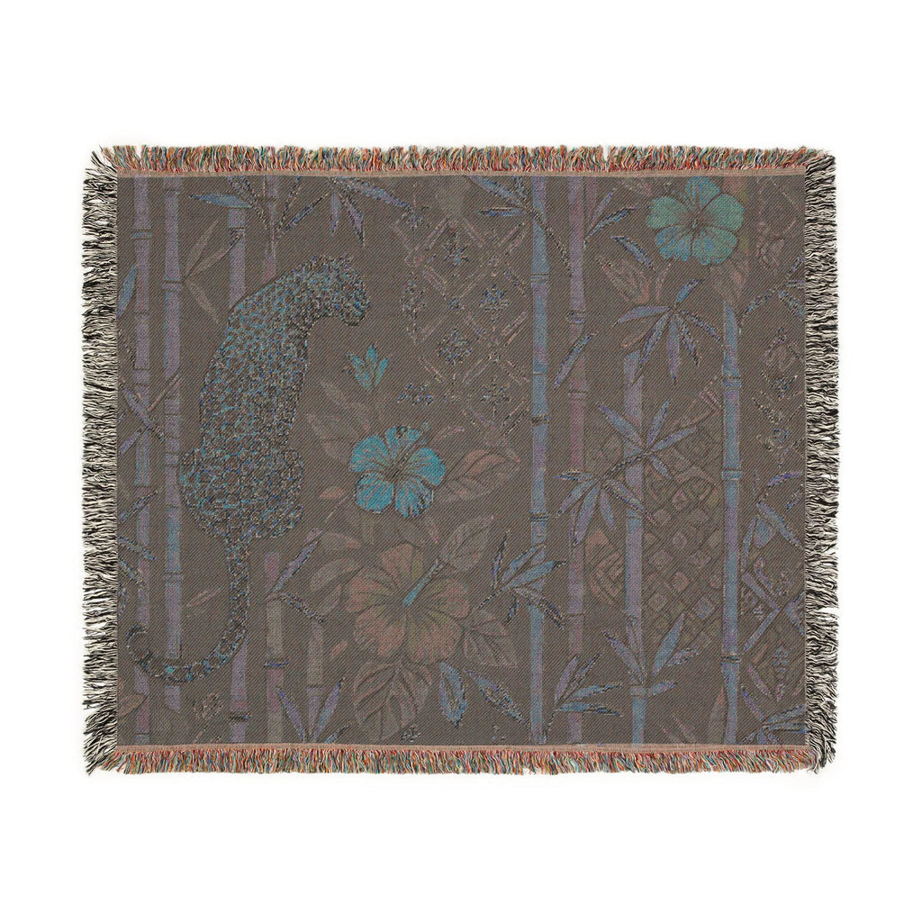 Golden Leopard Floral Woven Blanket | Tropical Bamboo Throw