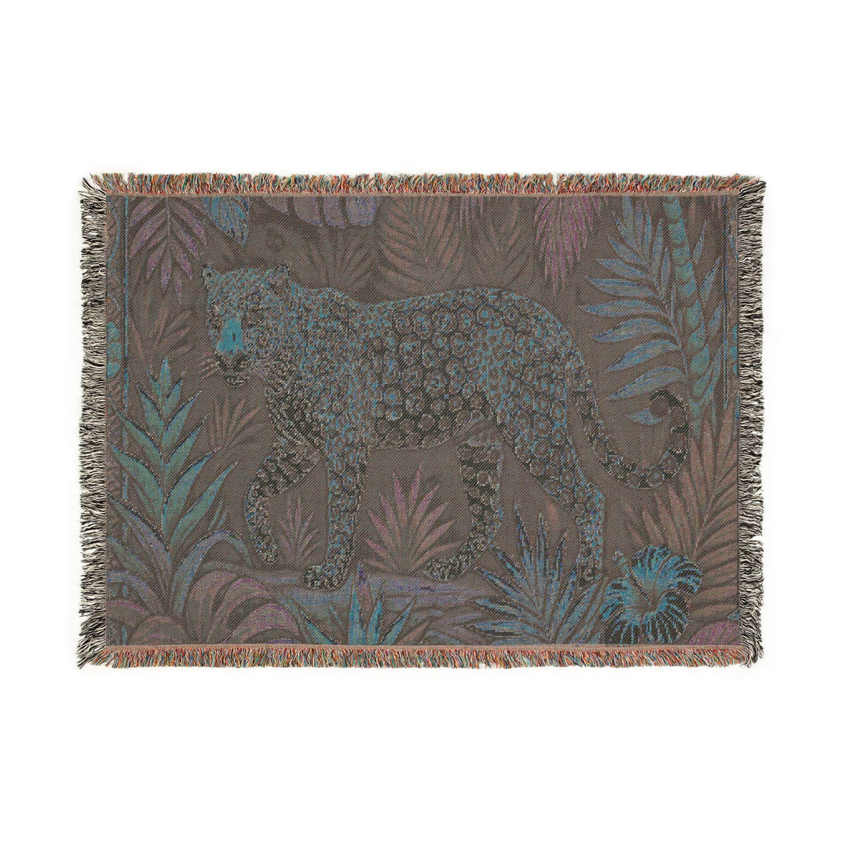 Leopard Jungle Tapestry Woven Blanket | Tropical Botanical Throw