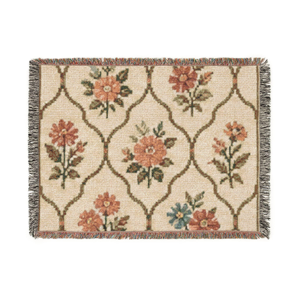 Vintage Floral Trellis Woven Blanket | Tapestry Throw