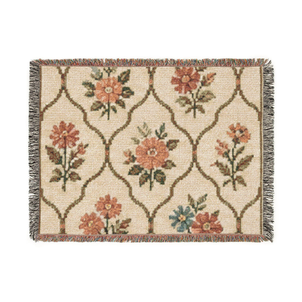 Vintage Floral Trellis Woven Blanket | Tapestry Throw