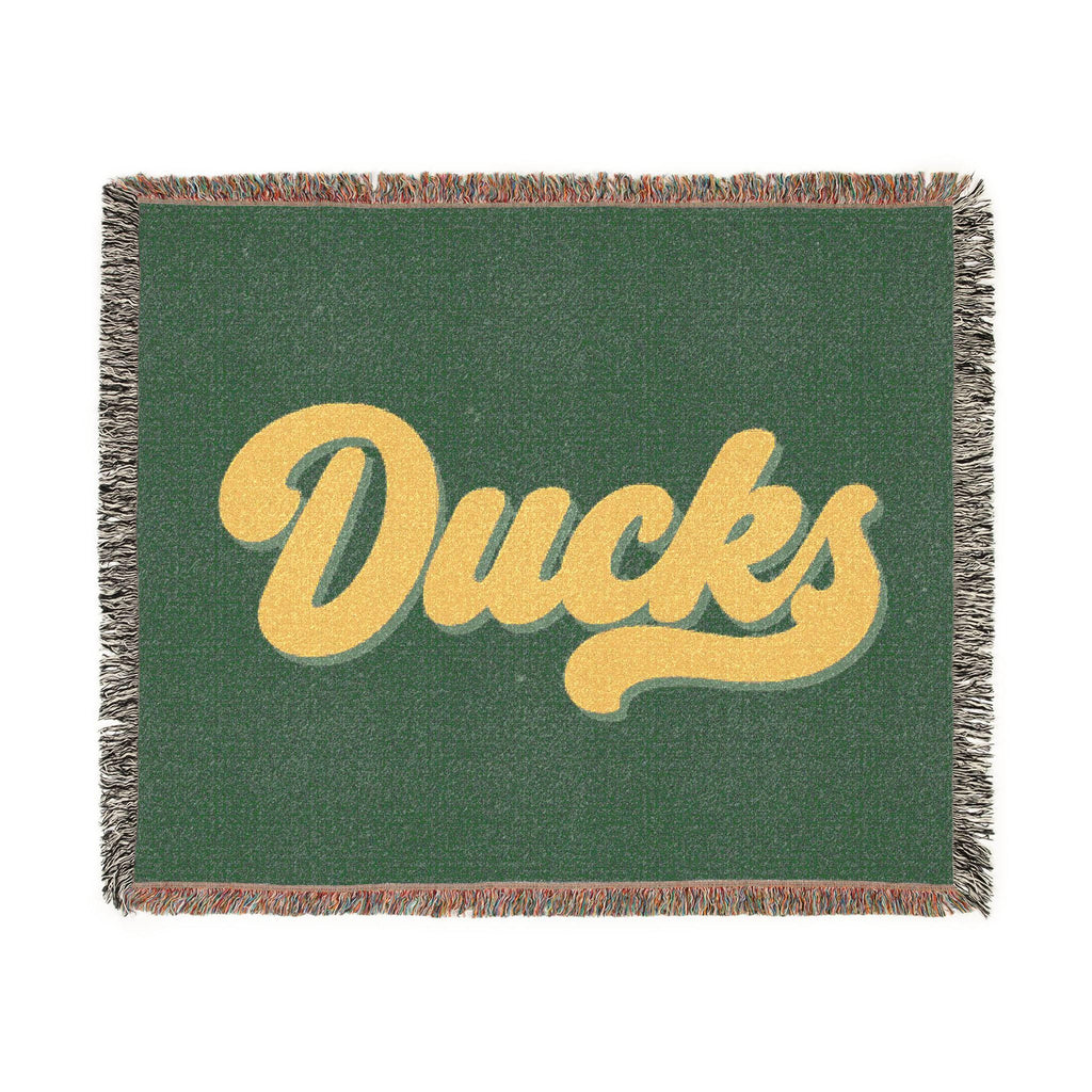 Ducks script logo Woven Blanket | collegiate team throw, fringed tapestry