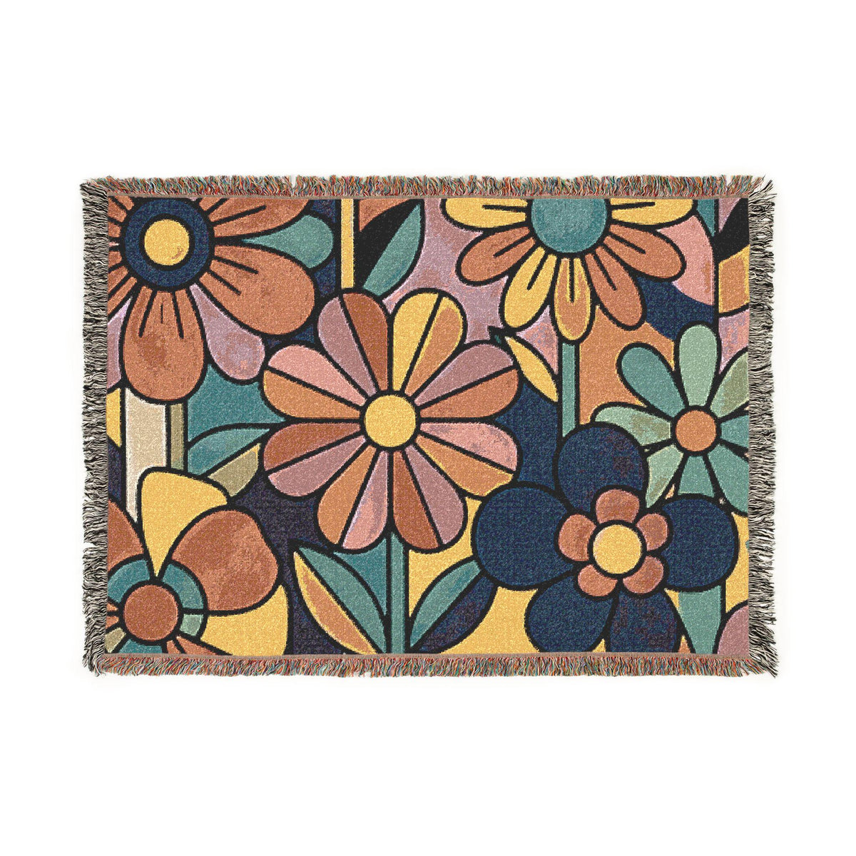 Mod Floral Pop Art Woven Blanket | Mid Century Flower Pattern