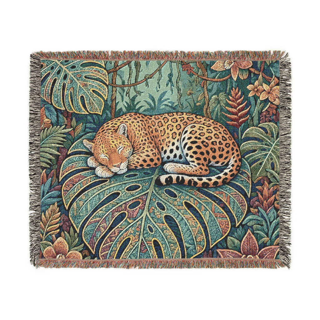 Sleeping Leopard Woven Blanket | Jungle Tapestry Throw, Boho Animal Decor
