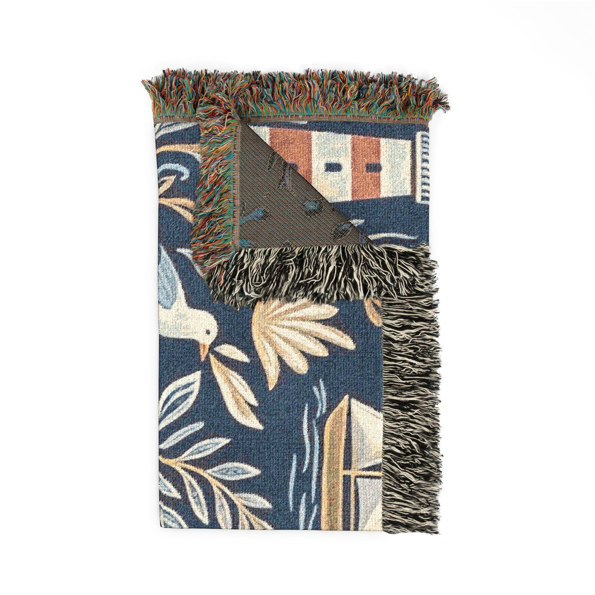 Nautical Lighthouse Sailboat Woven Blanket | Coastal Ocean Throw