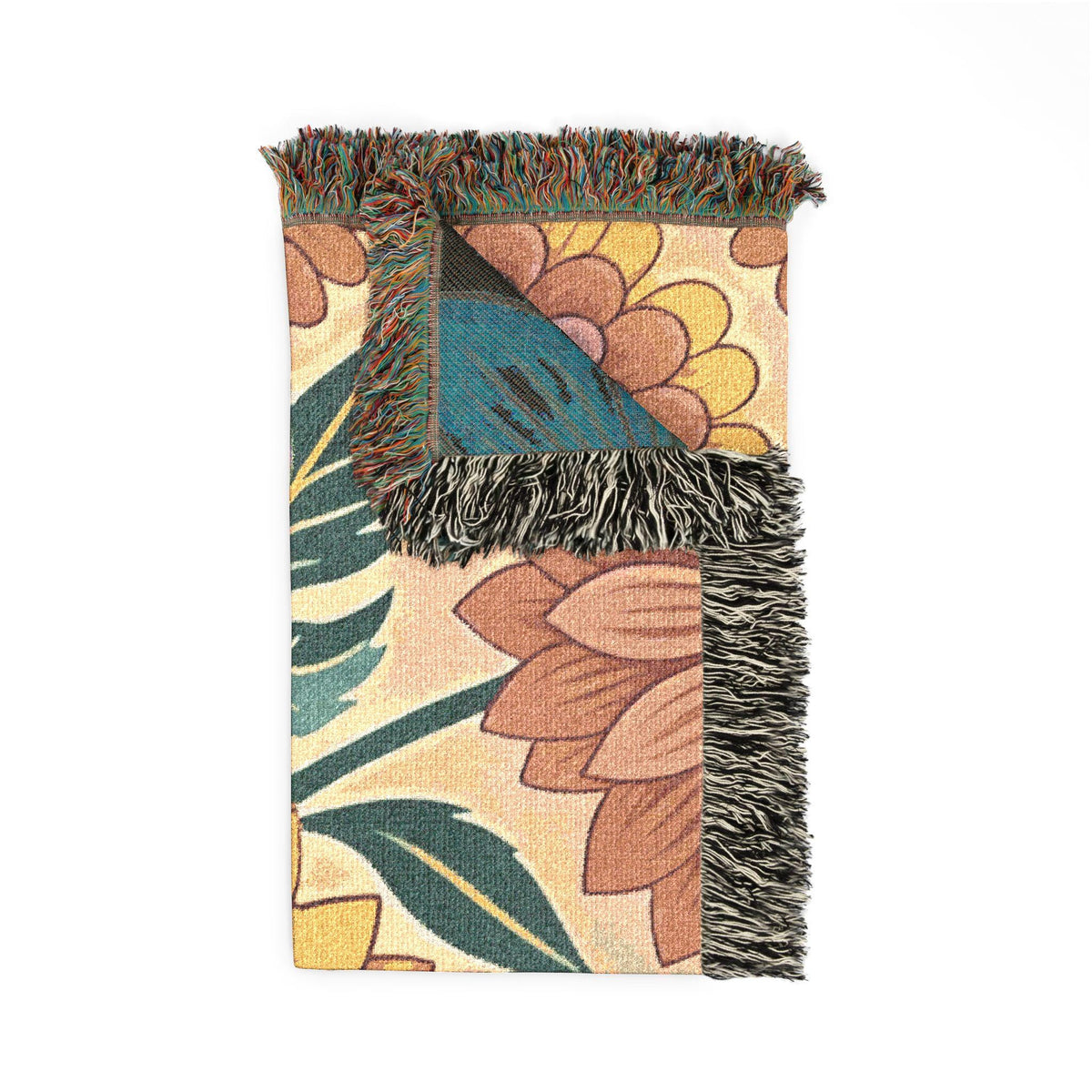 Sunflower and Dahlia floral Woven Blanket | boho floral throw tapestry