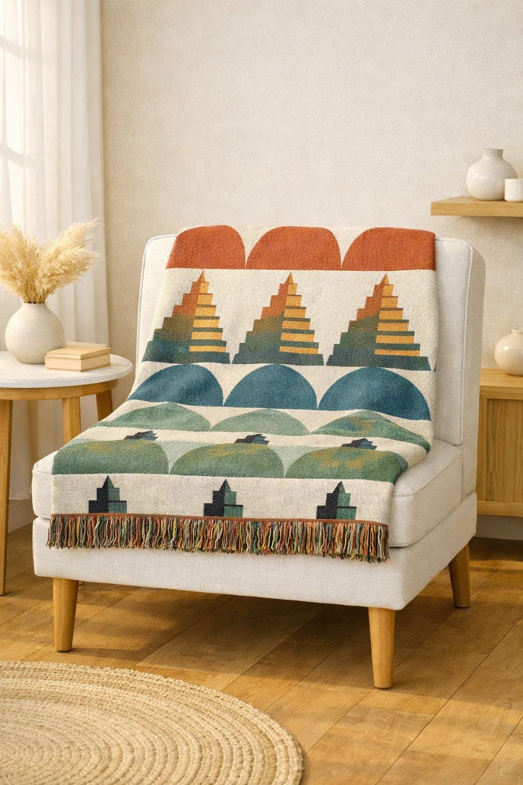 Southwest Geo Pattern Woven Blanket | Pyramid Arc Throw, Earth Tones