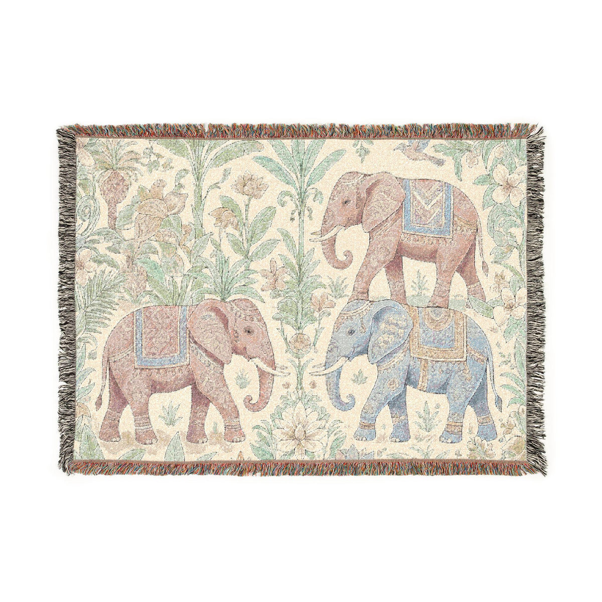 Boho Elephants Woven Blanket | Tapestry Animal Throw
