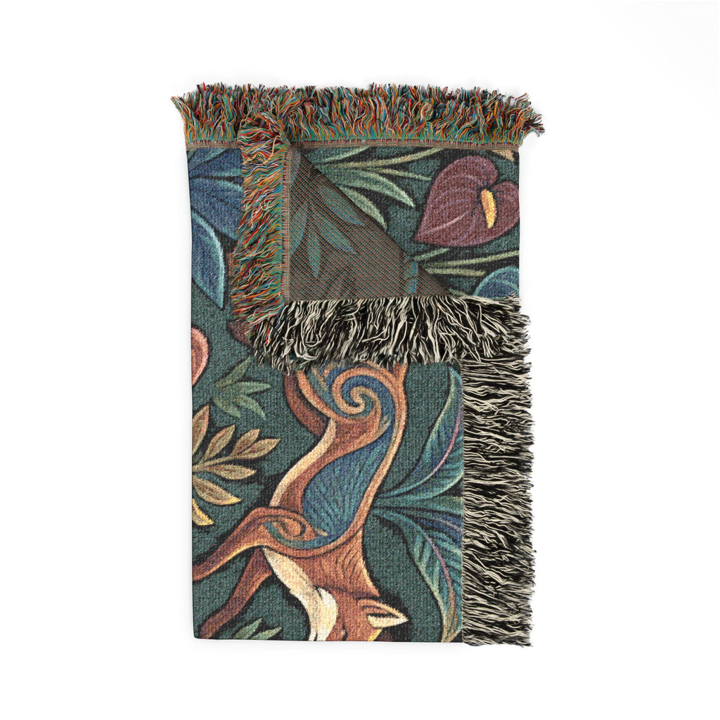 Woodland Foxes Woven Blanket | Tapestry Floral Forest Throw