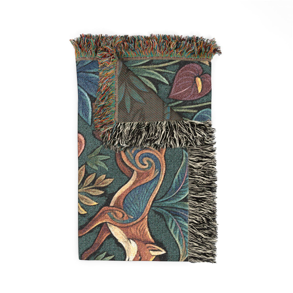 Woodland Foxes Woven Blanket | Tapestry Floral Forest Throw