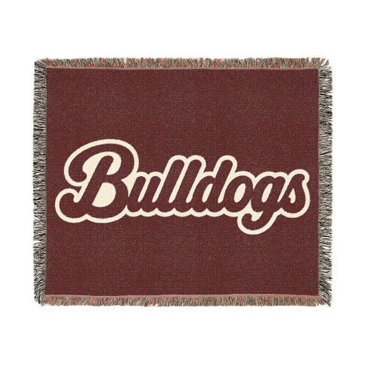 Bulldogs Script Woven Blanket | Team Script Logo, Maroon and Cream