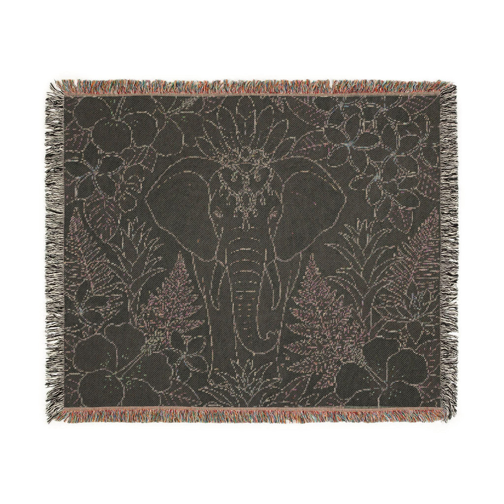 Floral Elephant Woven Blanket | Pastel Boho Jungle Throw