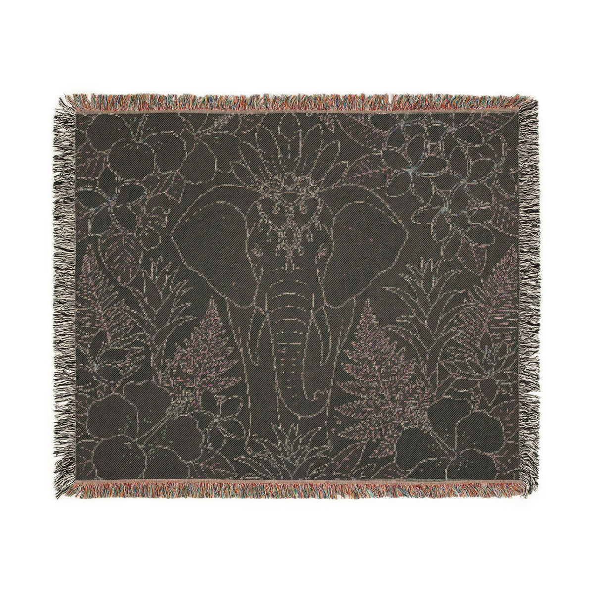 Floral Elephant Woven Blanket | Pastel Boho Jungle Throw