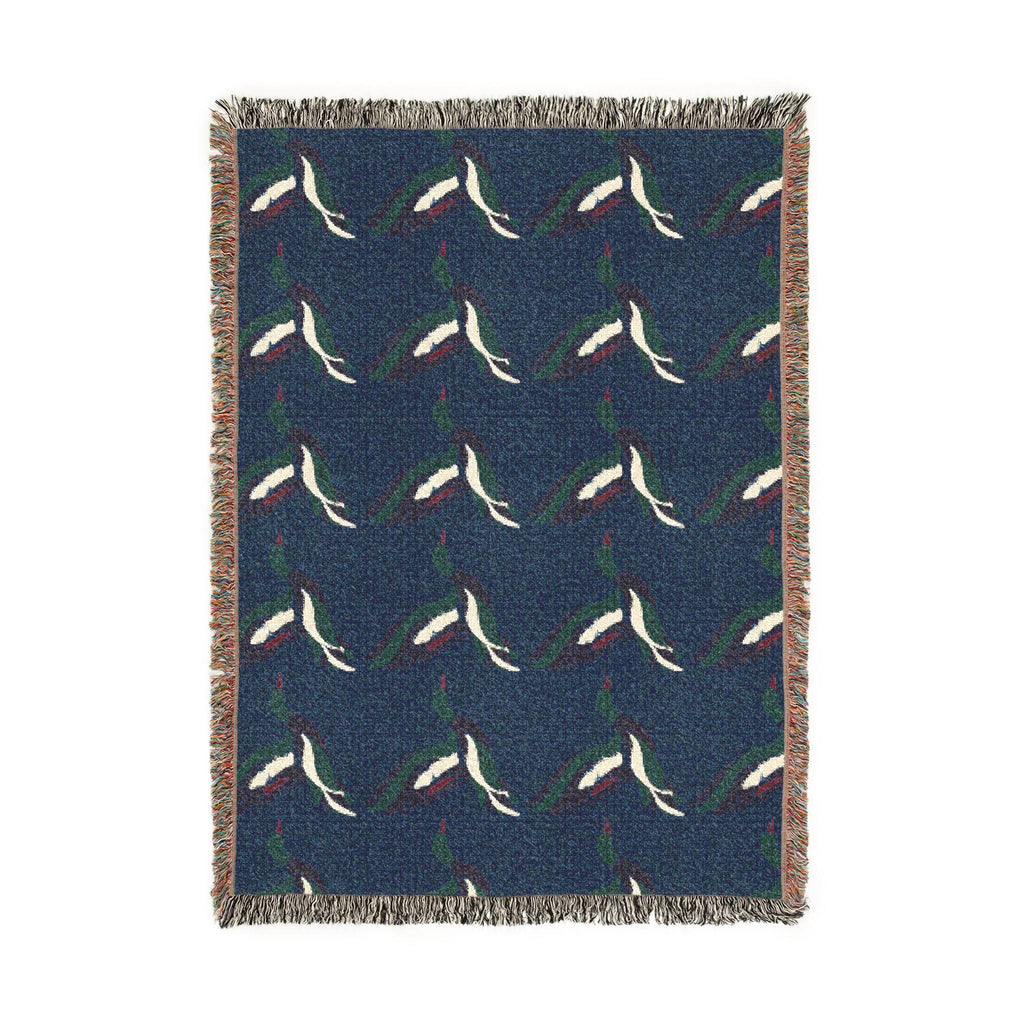 Mallard Duck Pattern Woven Blanket | Bird Motif Throw, Navy or Gray