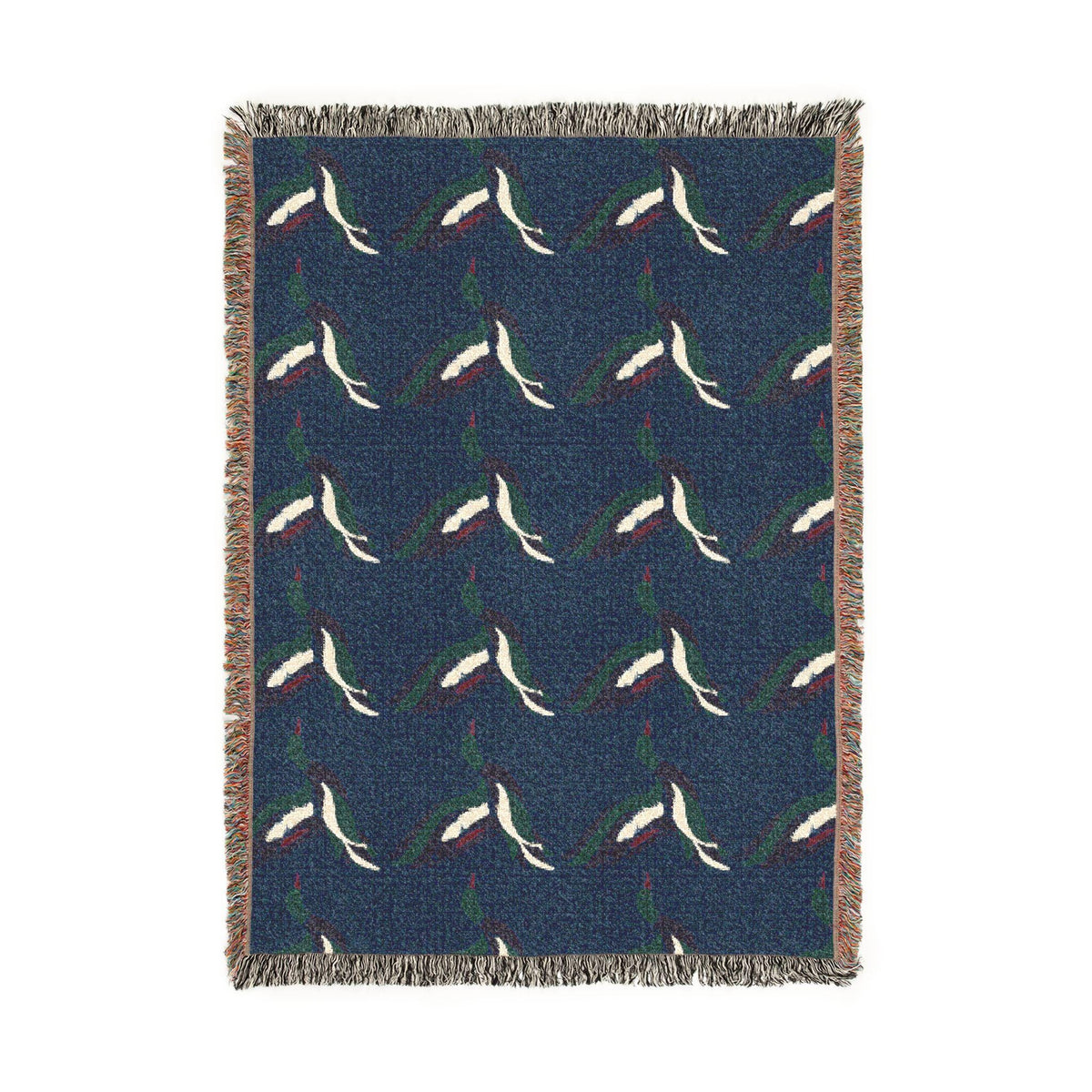 Mallard Duck Pattern Woven Blanket | Bird Motif Throw, Navy or Gray