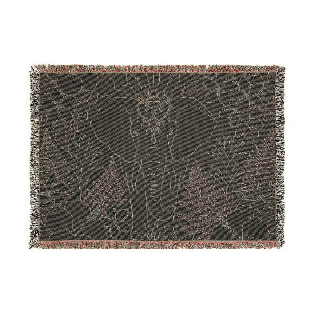 Floral Elephant Woven Blanket | Pastel Boho Jungle Throw