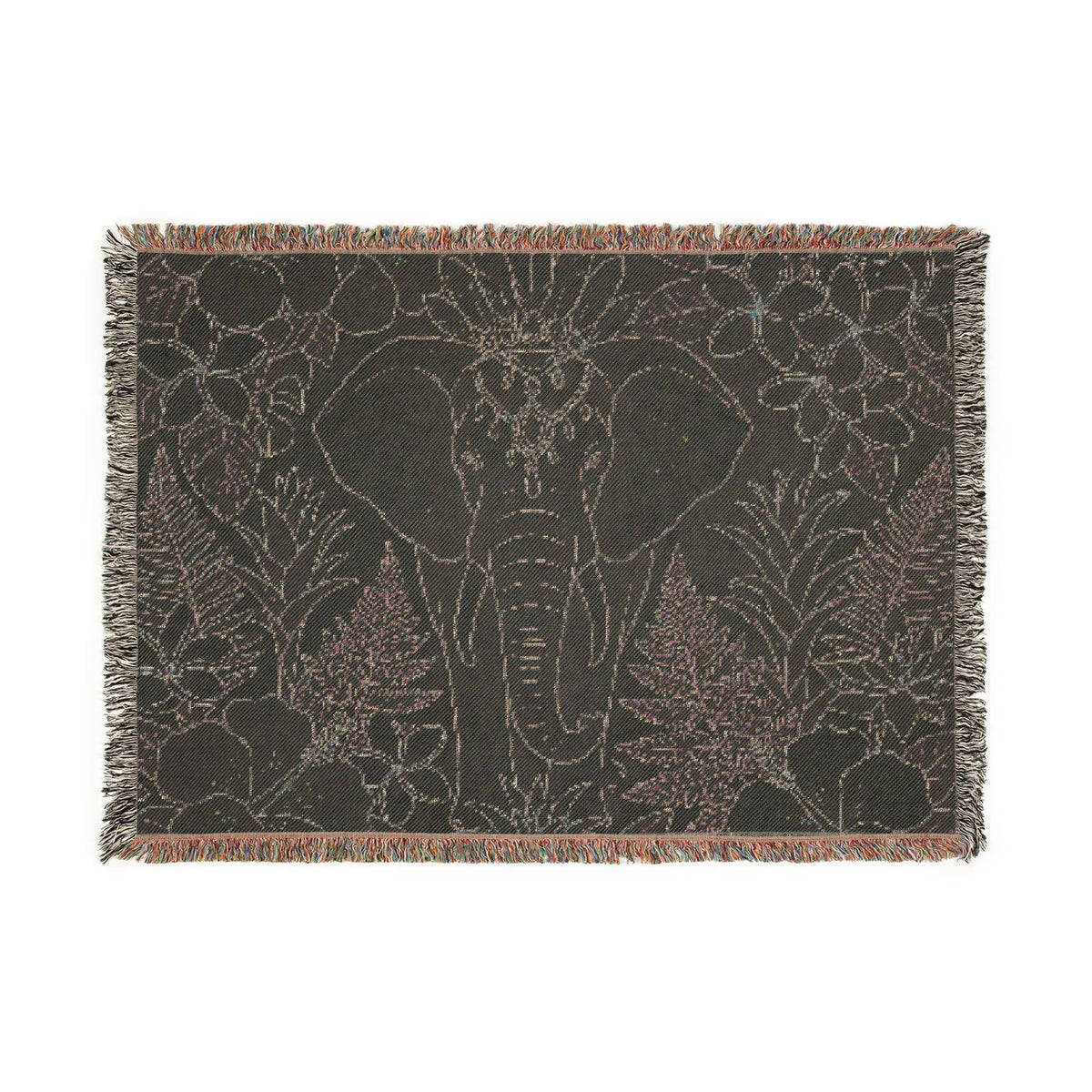 Floral Elephant Woven Blanket | Pastel Boho Jungle Throw