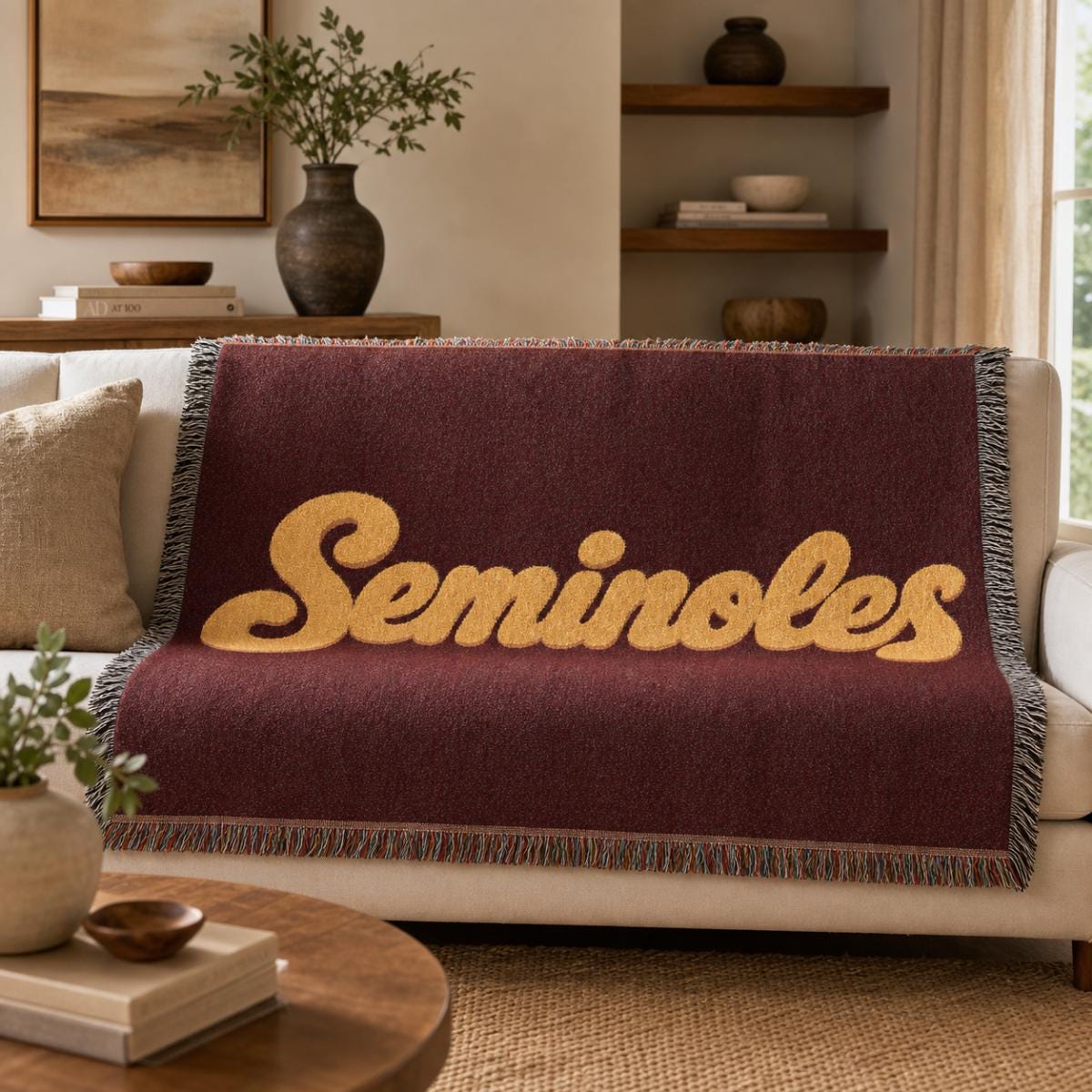 Seminoles Woven Blanket | Script Logo Throw Blanket, Team Colors