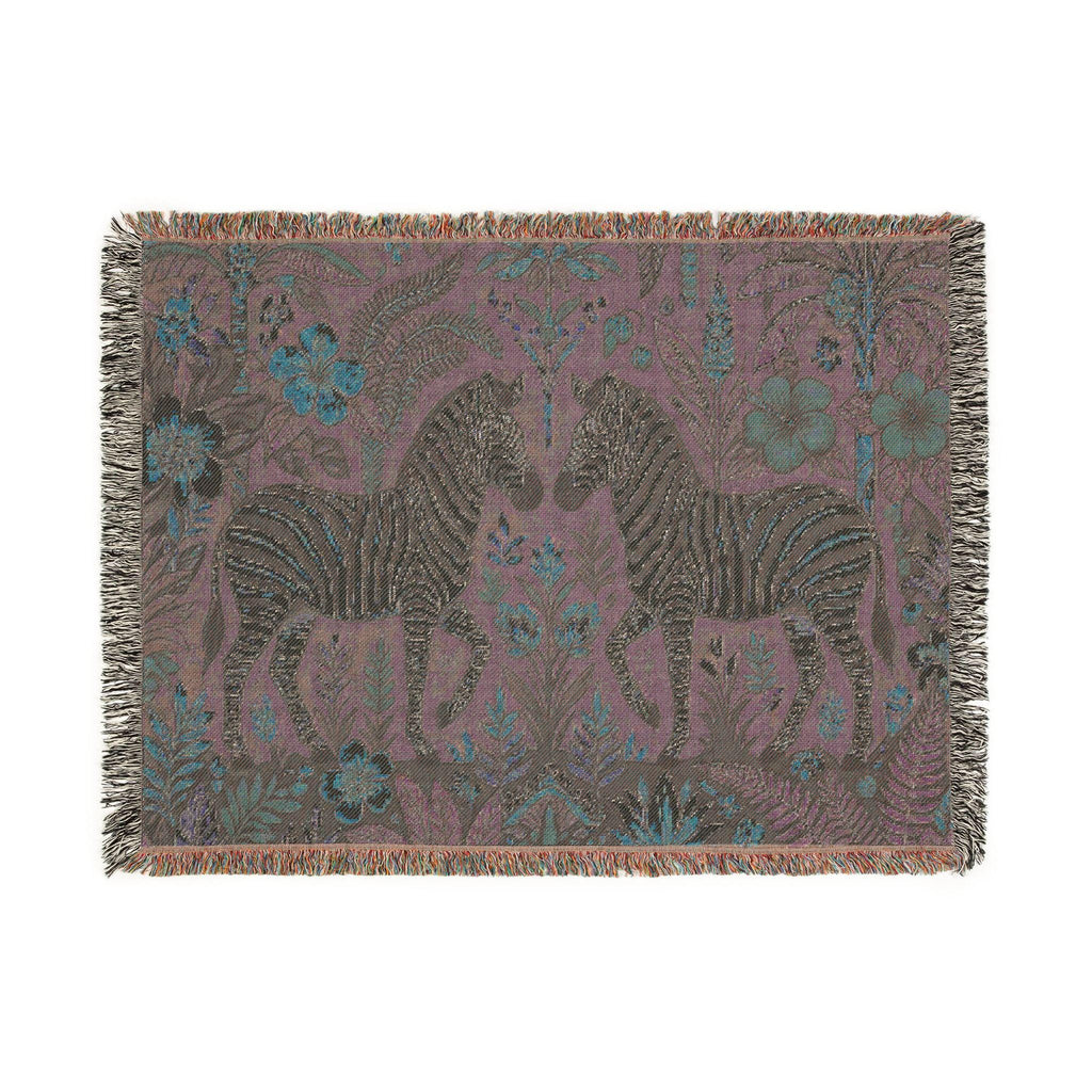 Zebra Botanical Tapestry Blanket | Woven Fringe Throw, Floral Safari Decor