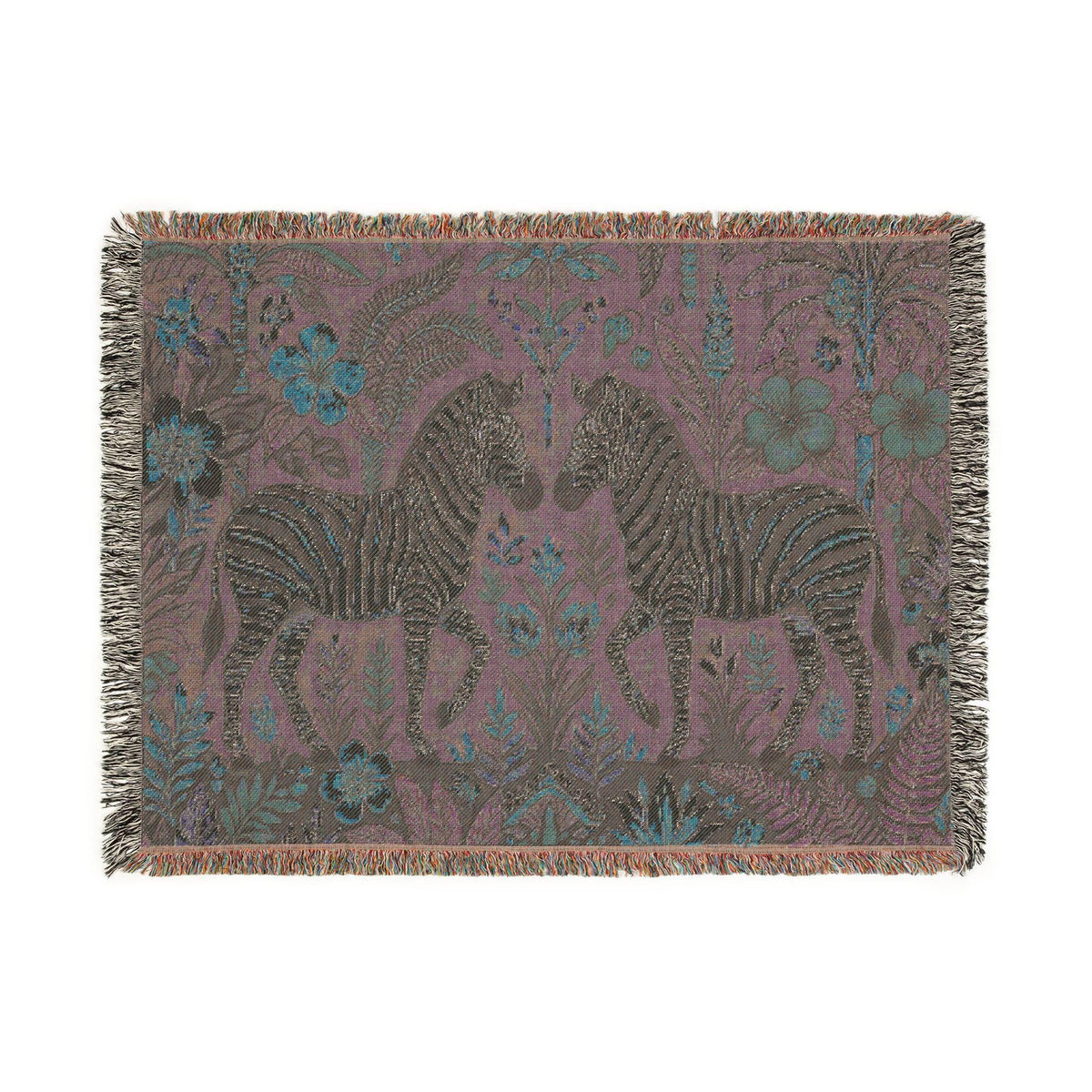 Zebra Botanical Tapestry Blanket | Woven Fringe Throw, Floral Safari Decor