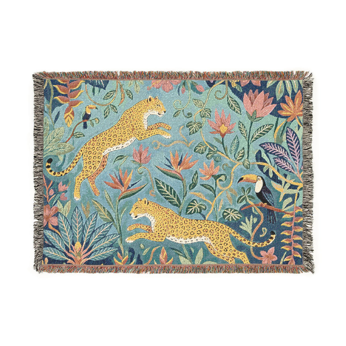 Leopard Jungle Tapestry Woven Blanket | Botanical Animal Throw