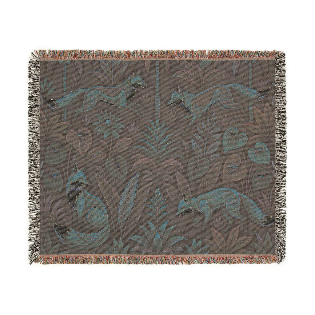 Woodland Foxes Woven Blanket | Tapestry Floral Forest Throw