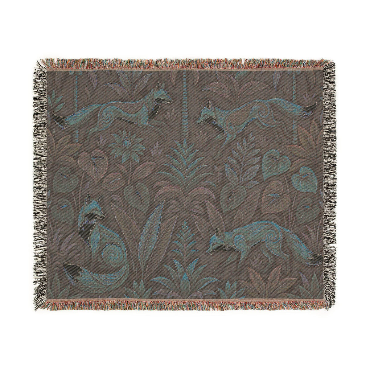Woodland Foxes Woven Blanket | Tapestry Floral Forest Throw