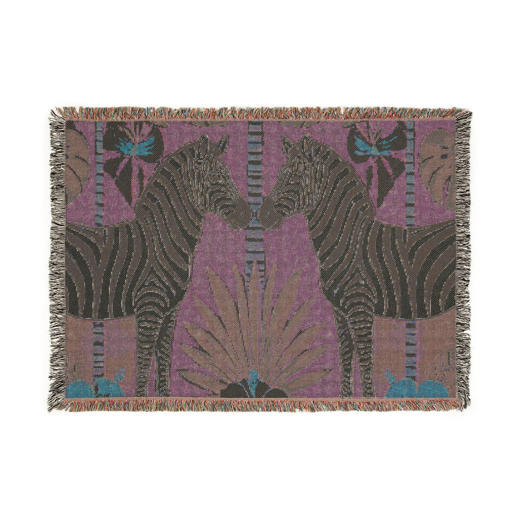 Zebra Mirror Illustration Woven Blanket | Tropical Safari Tapestry Throw