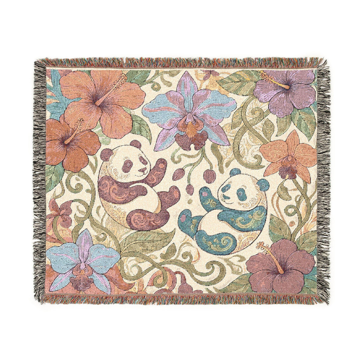 Tropical Panda Bear Woven Blanket I Animal Throw