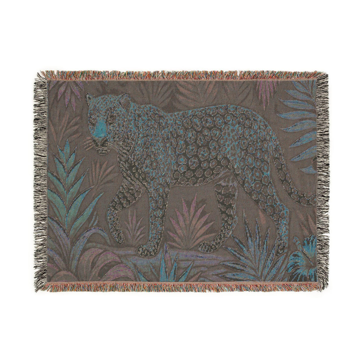 Leopard Jungle Tapestry Woven Blanket | Botanical Animal Throw