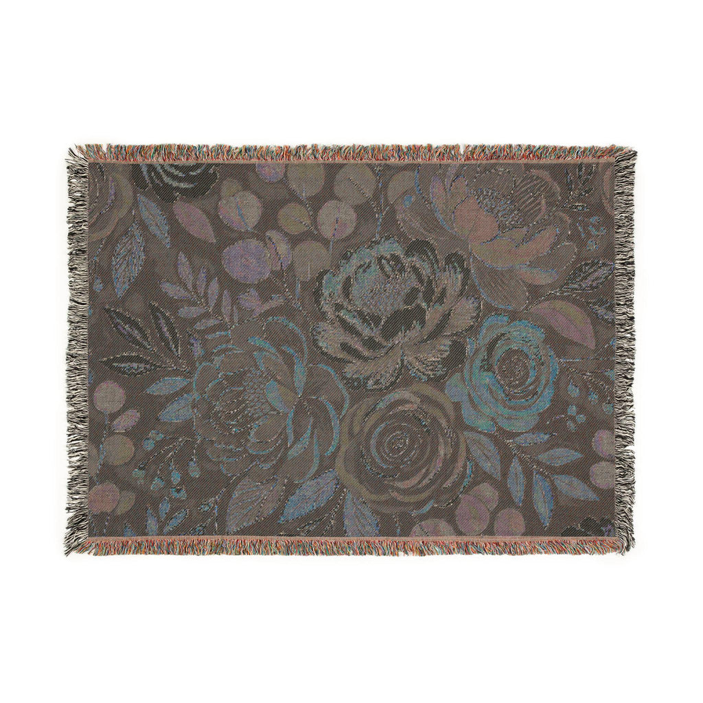 Modern Floral Woven Blanket | Botanical Pattern Throw, Neutral Home Decor