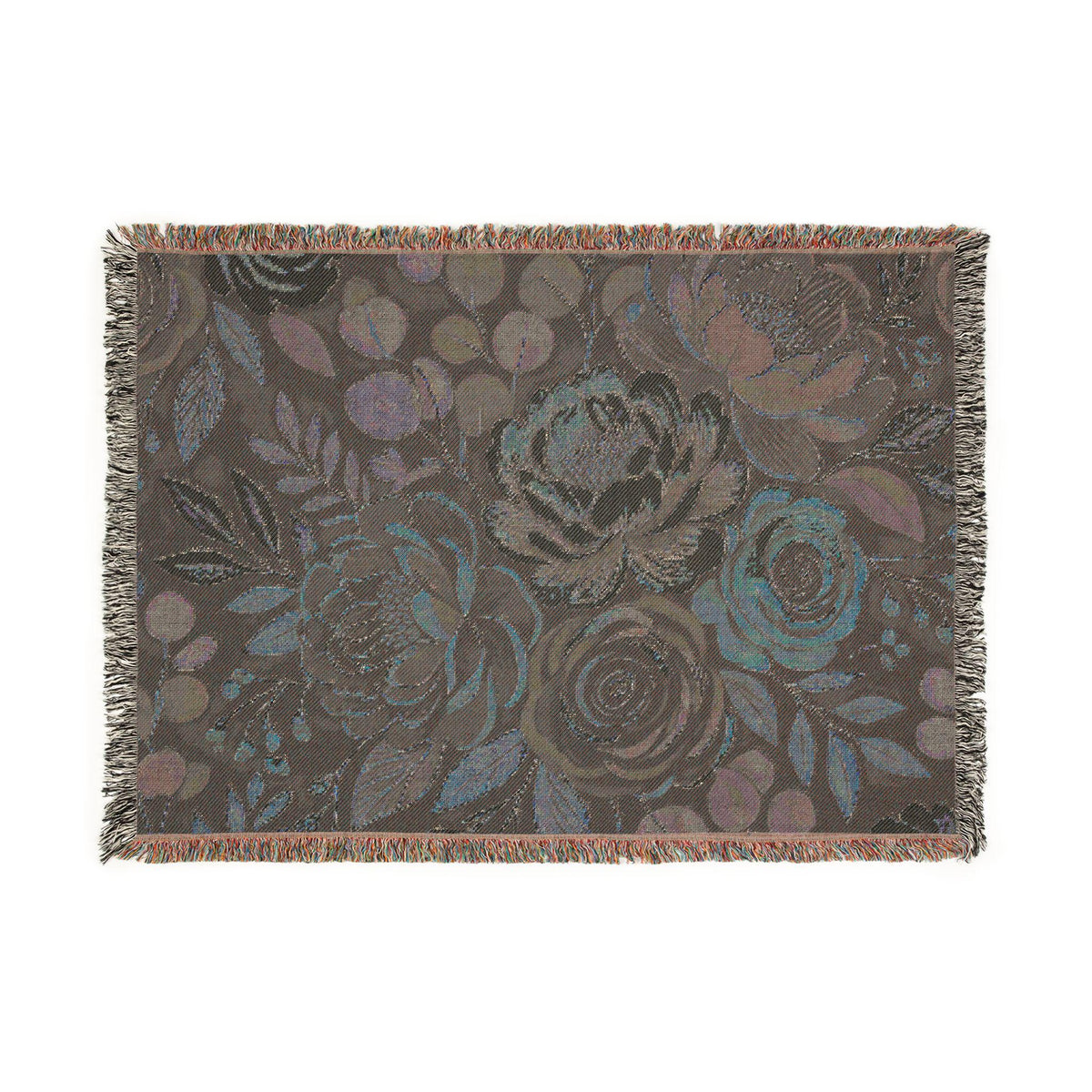 Modern Floral Woven Blanket | Botanical Pattern Throw, Neutral Home Decor