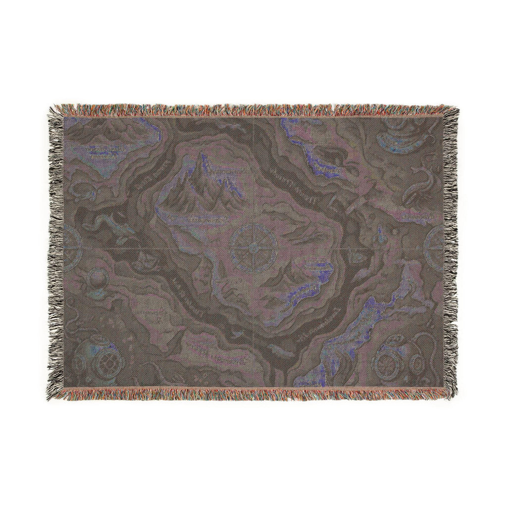 Fantasy Map Woven Blanket | Nautical Compass, Island Landscape Tapestry Throw Deep Sea