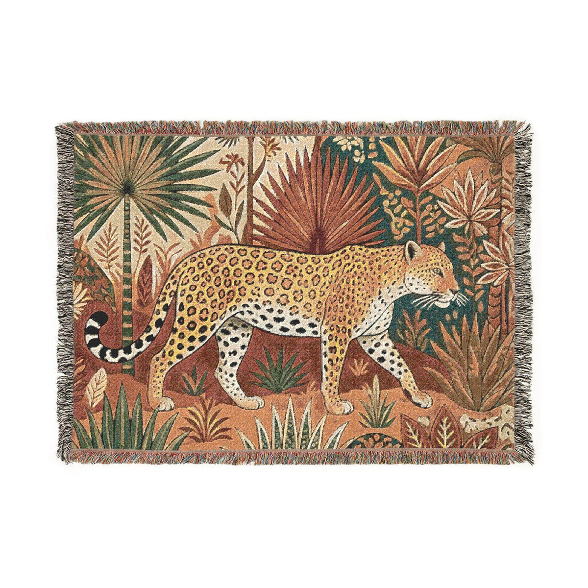 Leopard Jungle Tapestry Woven Blanket | Vintage Botanical Animal Throw