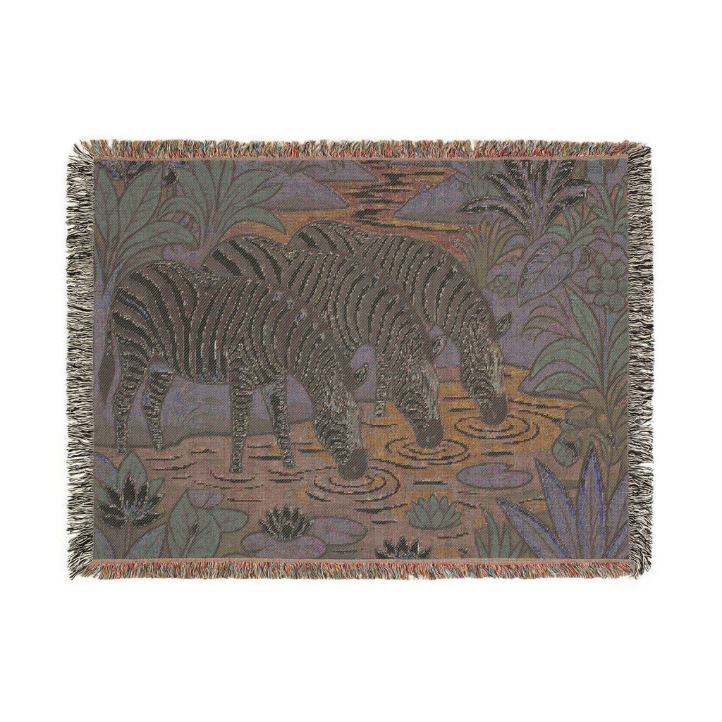 Zebra Trio Drinking at Pond Woven Blanket | Tapestry Animal Throw