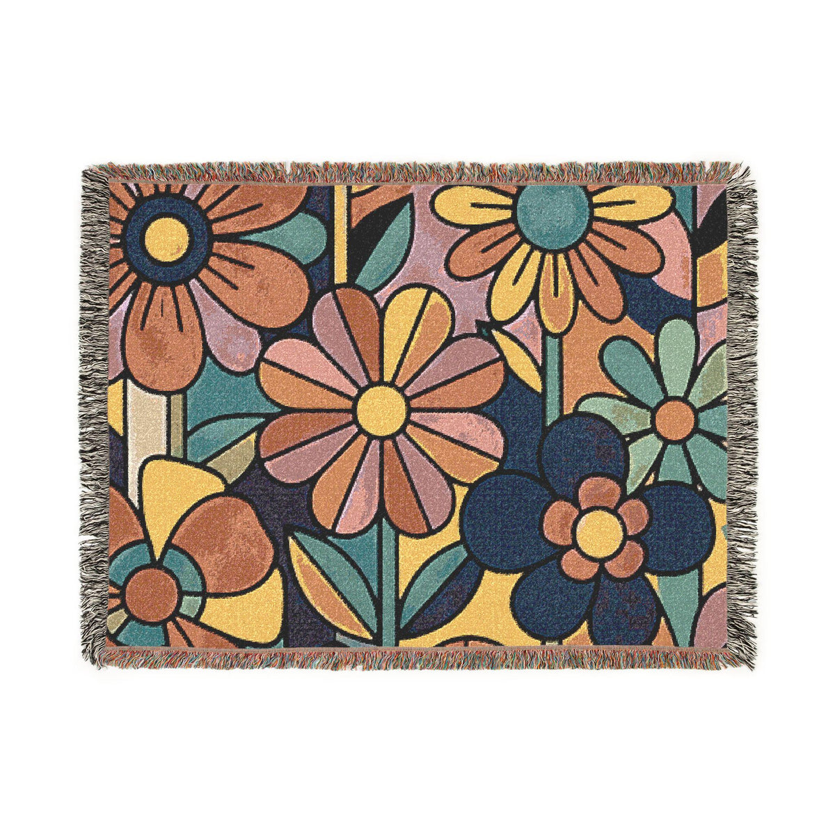 Mod Floral Pop Art Woven Blanket | Mid Century Flower Pattern