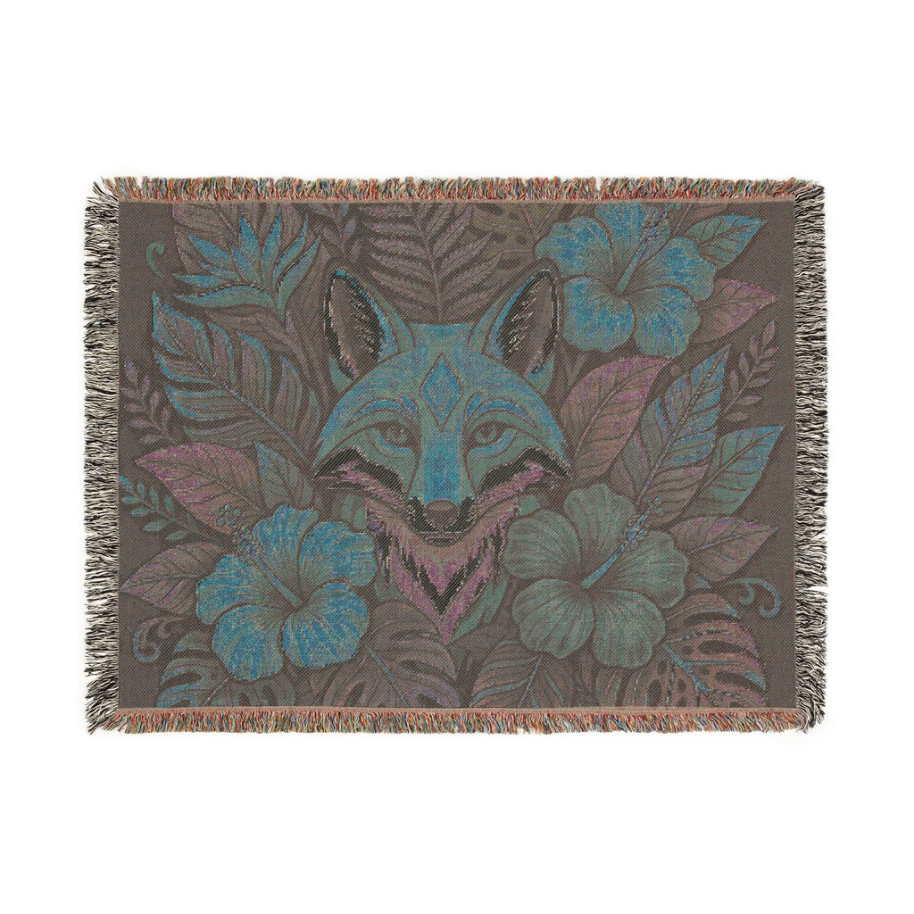 Floral Fox Woven Blanket | Fox Face Tapestry Throw, Botanical Woodland Decor