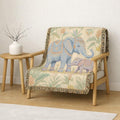 Boho Elephant Family Woven Blanket | Tapestry Throw, Jungle Floral