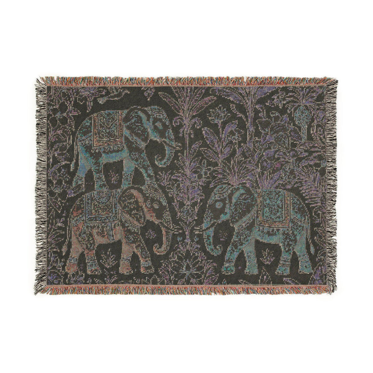 Boho Elephants Woven Blanket | Tapestry Animal Throw