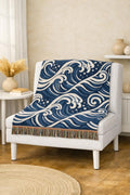 Ocean Wave Pattern Woven Blanket | Nautical Blue Throw