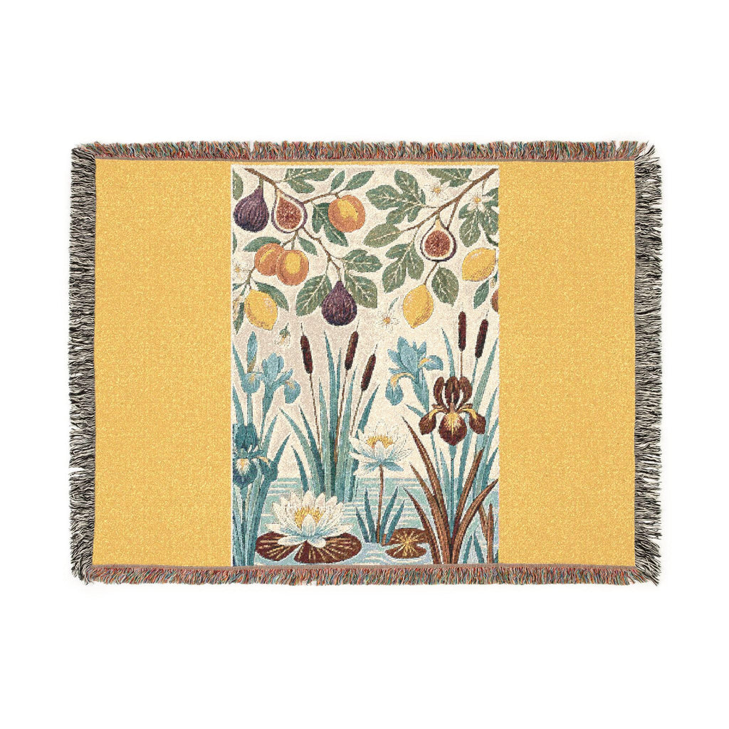 Botanical Panel Woven Blanket | Floral Fruit Tapestry Throw