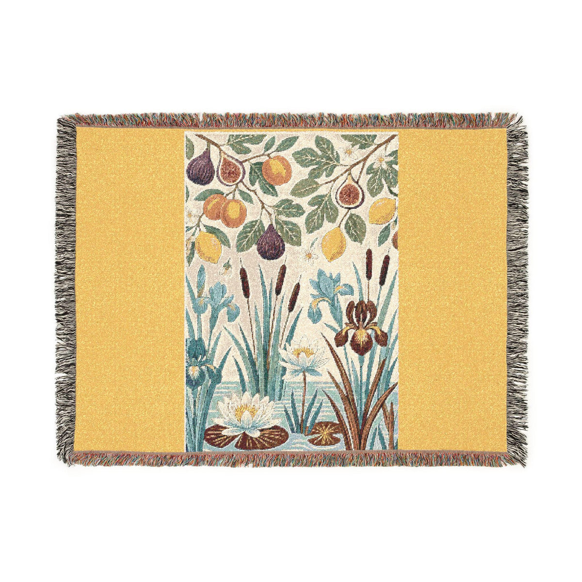 Botanical Panel Woven Blanket | Floral Fruit Tapestry Throw
