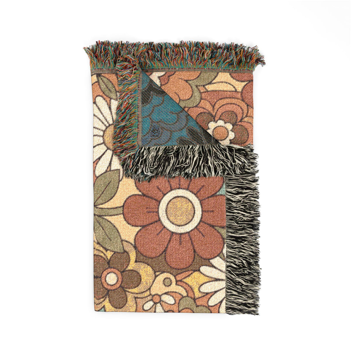 Retro Floral Woven Blanket | Vintage Flower Pattern Throw
