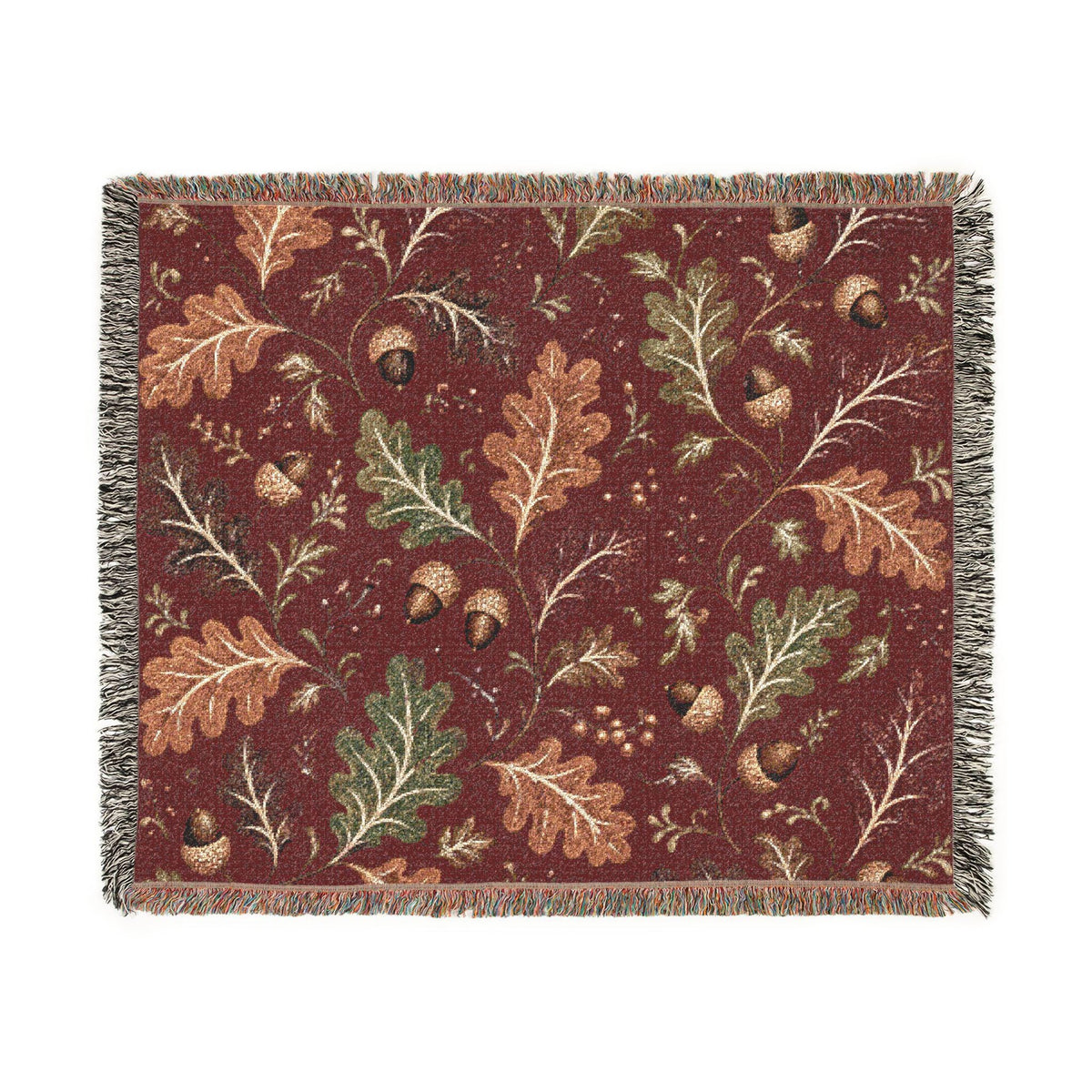 Autumn Oak Leaves Woven Blanket | Custom Fall Acorn Throw