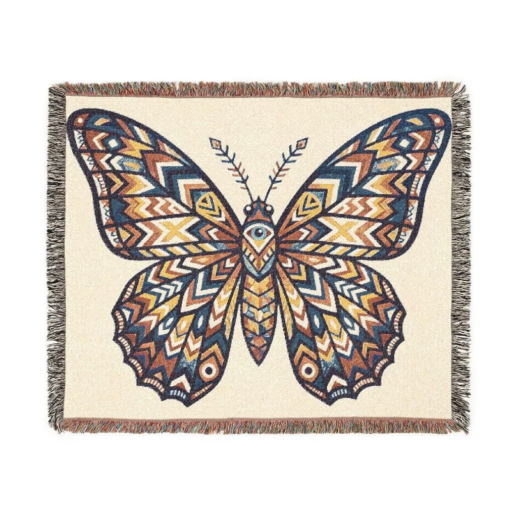 Boho Geometric Butterfly Woven Blanket | Tapestry Throw, Southwestern Motif