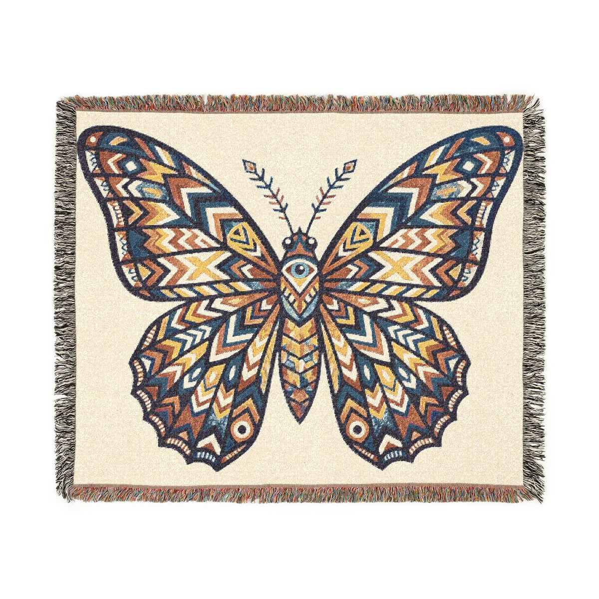Boho Geometric Butterfly Woven Blanket | Tapestry Throw, Southwestern Motif