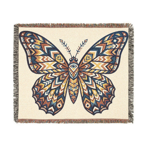 Boho Geometric Butterfly Woven Blanket | Tapestry Throw, Southwestern Motif