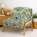Jungle Zebras Woven Blanket | Tropical Animal Tapestry Throw