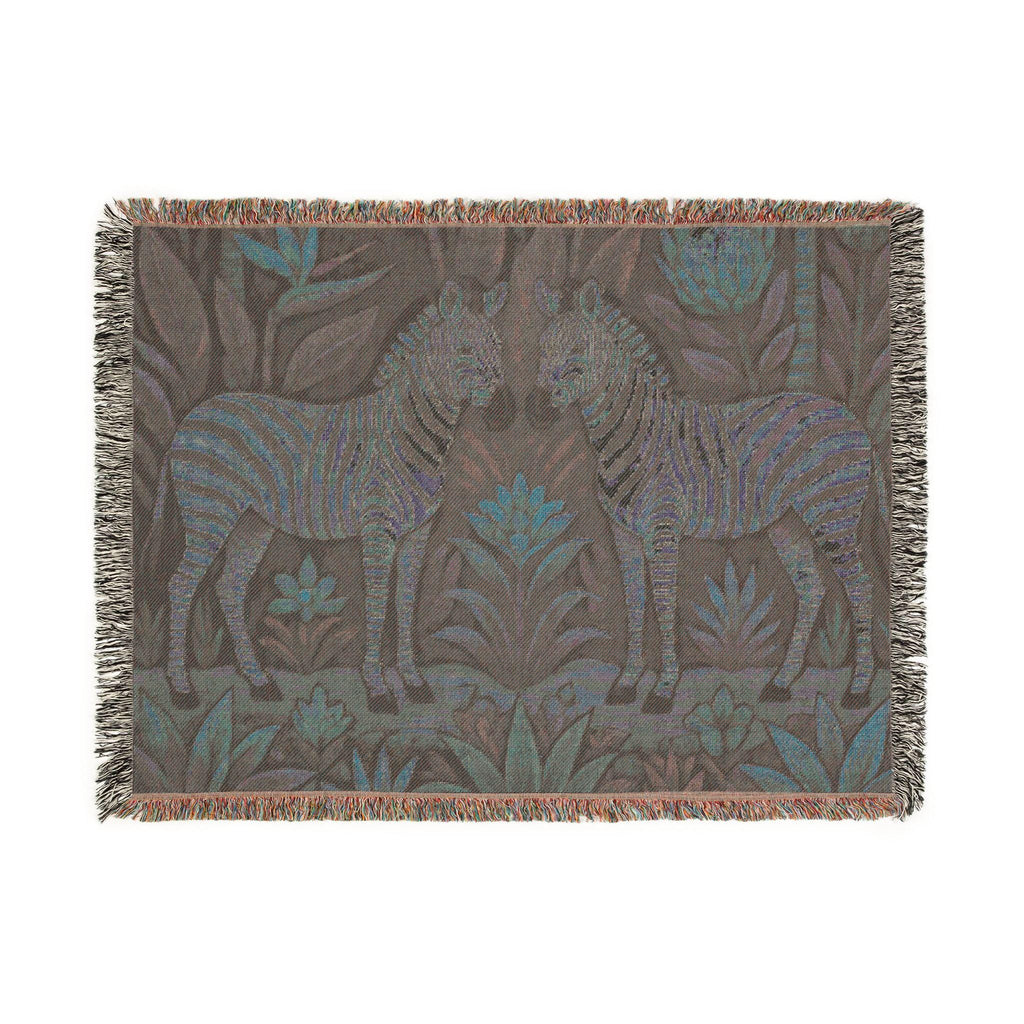 Zebra Folklore Woven Blanket | Tapestry Animal Throw, Botanical Motif